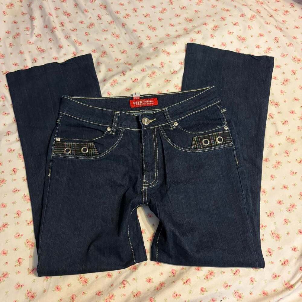 USED Jeans Basic & Informal Collection Low Rise Bootcut Embroidered Denim - Picture 3 of 5